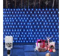 CCILAND 3x2m Christmas Net Lights Outdoor Mains Powered - 200 LED Mesh Light Plug in, 8 Modes 30V Low Voltage Garden Bush String Lights for Shrub Fence Backyard Patio Lawn Window (Blue)