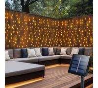 CCILAND Solar Curtain Lights Outdoor 4M x 1M 200 LED Curtain Lights Green Wire Waterproof Curtain String Lights for Garden Patio Gazebo Fence Wedding Party Decoration - Warm White