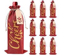 CCINEE 12Pcs Christmas Burlap Bags for Wine Bottles Gifts, Reusable Holiday Cheers Wine Gift Bags with Drawstrings And Tag for Christmas Holiday Family Party