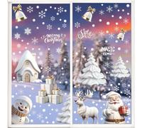 CCINEE 180pcs Christmas Window Clings，Xmas Large Window Static Stickers Snowman Santa Snowflake Reindeer Decals for Xmas Party Decorations（8 Sheets）