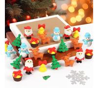 CCINEE 30Pcs Christmas 3D Erasers for Kids Bulk, Holiday Santa Reindeer Snowman Puzzle Erasers Desk Pets for Classroom Rewards Christmas Stocking Stuffers Party Favor