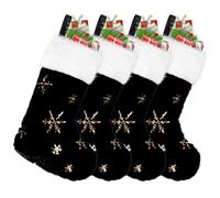 CCINEE 4PCS Black Christmas Stockings,18 Inch Large Plush Faux Fur Xmas Stocking with Golden Snowflake Sequin Glitter Snowflake Hanging Stocking for Christmas Tree Wall Fireplace Home Decoration