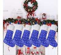 CCINEE Christmas Large Stockings, 6pcs 18 Inches Tall Glitter Silver Snowflake Blue Print with Plush Cuff Classic Stocking Decorations for Xmas Festive Gifts Home Fireplace Decor…