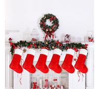 CCINEE Christmas Red Stockings,6 Pack 18 Inches Large Stockings with Plush Cuff,Classic Christmas Stockings Decorations for Xmas Party Favor Gifts Fireplace Decor