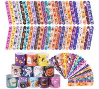 CCINEE Halloween Slap Bracelets Assorted Bulk Pumpkin Zombie Witches Snap Bracelet Wristbands for Kids Halloween Party Gift Bag Filler Supply, One Size, Polyvinyl Chloride, no gemstone