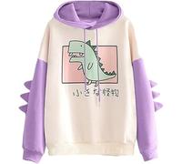 Ccipotatoo Kawaii Hoodies for Girls Cartoon Print Splice Cute Hoodie Oversized Anime Hoodie Sweatshirts Teen Girl's Casual Dtawstring Jumper Sweater (#4-purple, L)