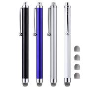 Stylus, 4 Pcs 5.0 Inch Mesh Fiber Tip Stylus Pens for Touch Screen, Compatible with iPad, iPhone, Kindle Fire, 4 Extra Replaceable Hybrid Fiber Tips (White, Black, Silver, Blue)