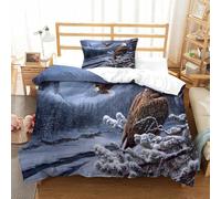 CCIZFMQ 3 Pcs 3D Print Bald Eagle Bedding Set Snow Forest with Zipper Closure Microfiber for Adults Bedroom Decoration Single(135x200cm)