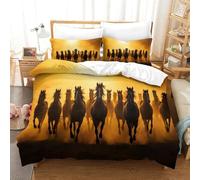 CCIZFMQ 3 Pcs 3D Print Galloping Horse Quilt Cover Dusk Wilderness Microfiber with Zipper Closure for Kid Teens Boys And Girls Bedroom Super King(260x220cm)