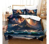 CCIZFMQ 3 Pcs 3D Print Giant Moon Quilt Cover Shanhai Night Scene Microfiber with Zipper Closure for Kid Teens Boys And Girls Bedroom King(220x240cm)