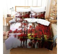 CCIZFMQ 3 Pcs 3D Print Red Forest Quilt Cover Mirror Lake Water Microfiber with Zipper Closure for Kid Teens Boys And Girls Bedroom Double（200x200cm）