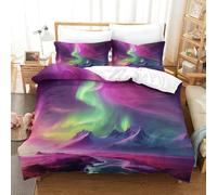 CCIZFMQ 3 Pcs 3D Print Snow Mountain Bedding Set Northern Lights with Zipper Closure Microfiber for Adults Bedroom Decoration Super King(260x220cm)