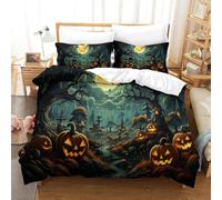 CCIZFMQ 3 Pieces Full Moon Forest 3D Printed Comforter Cover Jack-o'-lantern With Zipper Closure Microfiber Set for Modern Bedroom Decor Single（140x200cm）