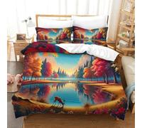 CCIZFMQ 3D Print Autumn Forest Bedding Set Lakes with Hidden Zipper for Kid Teens Boys And Girls Bedroom Decor Double(200x200cm)