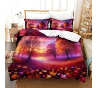 CCIZFMQ 3D Print Autumn Forest Bedding Set Microfiber Sunset Glow Hidden Zipper,for Kid Teens Boys And Girls Man Modern Bedroom Decor Super King(260x220cm)