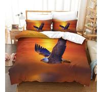 CCIZFMQ 3D Print Bald Eagle Bedding Set Microfiber Sunset Sea View With Zipper Closure Set for Kids Boys Girls Modern Bedroom Decor Double(200x200cm)