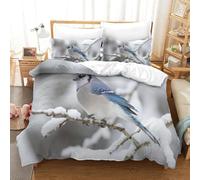 CCIZFMQ 3D Print Blue Jay Duvet Cover Set Bedding Set Snow Branches with Pillow Cases Hidden Zipper for Kid Teens Boys And Girls Single(140x200cm)