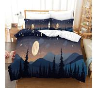 CCIZFMQ 3D Print Mountain Forest Duvet Cover Set Bedding Set Moon Starry Sky with Pillow Cases Hidden Zipper for Kid Teens Boys And Girls King(220x240cm)