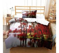 CCIZFMQ 3D Print Red Forest Bedding Set Microfiber Mirror Lake Water With Zipper Closure Set for Kids Boys Girls Modern Bedroom Decor Single（135x200cm）
