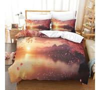 CCIZFMQ 3D Print Sakura Lake Duvet Cover Bedding Set Setting Sun with Hidden Zipper for Kid Teens Boys And Girls Bedroom Decor Single(140x200cm)