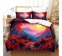 CCIZFMQ 3D Print Sunset Distant Mountains Bedding Set Forest Paths with Hidden Zipper Microfiber for Kid Teens Boys And Girls Bedroom Dorm Decor Super King(260x220cm)