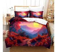 CCIZFMQ 3D Print Sunset Distant Mountains Duvet Cover Bedding Set Forest Paths with Hidden Zipper for Kid Teens Boys And Girls Bedroom Decor King(220x240cm)
