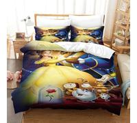 CCIZFMQ 3D Printed Beauty And The Beast Bedding Set Microfiber Belle Beast with Zipper Closure,Soft Microfiber Quilt Cover Single Bedroom Dorm Decor Double（200x200cm）