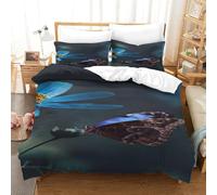 CCIZFMQ 3D Printed Blue Flower Butterfly Quilt Cover Bud with Hidden Zipper Microfiber for Kids Boys Girls Modern Bedroom Decor Double（200x200cm）