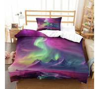 CCIZFMQ 3D Printed Snow Mountain Duvet Cover Set Northern Lights Microfiber with Zipper Closure for Kids Boys Girls Modern Bedroom Decor Single（135x200cm）
