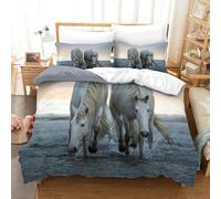 CCIZFMQ 3D Printed White Horse Bedding Set Microfiber Beach Sunset with Zipper Closure,Soft Microfiber Quilt Cover Single Bedroom Dorm Decor King（220x240cm）