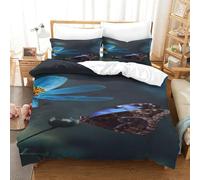 CCIZFMQ 3D Printing Duvet Cover Blue Flower Butterfly Comforter Cover Bud With Zipper Closure Bedroom Dorm Decor for Kid Teens Boys And Girls Super King（260x220cm）