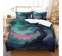 CCIZFMQ Ancient Trees 3D Print Bedding Set Moonlit Night with Hidden Zipper Microfiber for Modern Bedroom Decoration King(220x240cm)