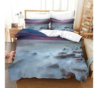 CCIZFMQ Beach Reefs 3D Print Bedding Set Pink Purple Sunset with Hidden Zipper Microfiber for Modern Bedroom Decoration Double(200x200cm)
