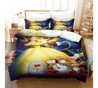 CCIZFMQ Beauty And The Beast 3D Print Bedding Set Belle Beast with Hidden Zipper And Pillow Casesfor Kid Teens Boys And Girls Single(140x200cm)