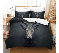 CCIZFMQ Deer Head Sculpture 3D Print 3 Pieces Comforter Cover with Pillow Cases Hidden Zipper for Adults Bedroom Decoration Single(140x200cm)