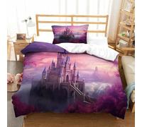 CCIZFMQ Fairy Tale Castle 3 Pieces 3D Printed Comforter Cover Pink Purple Wonderland With Zipper Closure for Kids Boys Girls Bedroom Decor Single(135x200cm)
