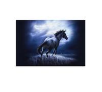 CCIZFMQ Fine Horse Poster Artwork Dark Night Grassland Giclee Canvas Prints Modern Canvas Wall Art Picture Wall Hanging for Bedroom Living Room Decor 12x18inch(30x45cm)