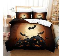 CCIZFMQ Full Moon 3 Pcs 3D Print Bedding Set Bat Pumpkin Lantern Microfiber with Zipper Closure for Adults Bedroom Decoration Super King（260x220cm）