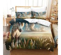 CCIZFMQ Grassland Sunset 3 Pieces 3D Printed Comforter Cover Set Fairy Tale Pony with Pillow Cases Microfiber for Modern Bedroom Decor King(220x240cm)