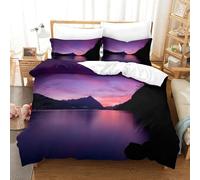 CCIZFMQ Purple Lake 3 Pcs 3D Print Bedding Set Sunset Mountains Microfiber with Zipper Closure for Adults Bedroom Decoration King(220x240cm)