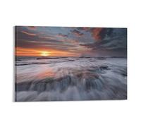 CCIZFMQ Seaside Sunset Poster Artwork Sea Wave Reef Canvas Prints Picture Modern Wall Art Picture Wall Hanging for Bedroom Living Room Decor 24x36inch(60x90cm)