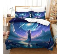 CCIZFMQ Stargazing Girl 3D Print Bedding Set Cosmic Nebula with Hidden Zipper Microfiber for Modern Bedroom Decoration Double(200x200cm)