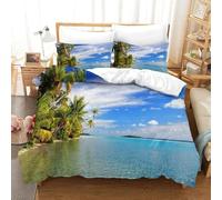 CCIZFMQ Tropical Beach 3D Print 3 Pieces Comforter Cover Coconut Trees with Pillow Cases Hidden Zipper for Adults Bedroom Decoration Double(200x200cm)