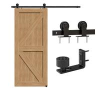 CCJH 1.8M/6FT Sliding Door Track Barn Door Hardware Kit Closet Rail Roller Accessory Including Adjustable Floor Rails