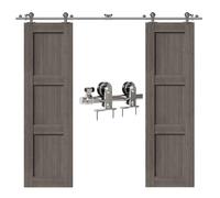 CCJH 10FT/305cm Stainless Steel Sliding Barn Wood Door Hardware Track Kit Top T Mount Roller Hanger Set for Double Door