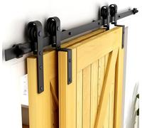 CCJH 12FT/366cm Bypass Sliding Barn Door Hardware Track Kit J Shape Hanger Set, for Double Wooden Doors Use, Single Track