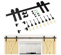 CCJH 13FT/396cm Sliding Barn Double Door Hardware Track Kit J Shape Roller Hanger Set with Adjustable Floor Guide