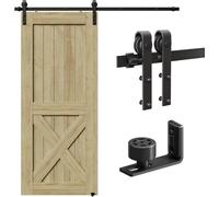 CCJH 5.6FT/173cm Sliding Barn Door Hardware Track Kit for Single Wooden Door with Adjustable Floor Guide