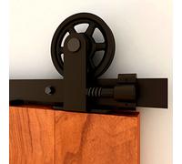 CCJH 5FT/152cm Sliding Barn Door Hardware Single Door Kit Big Spoke T Shape Wheel Roller Hanger Set