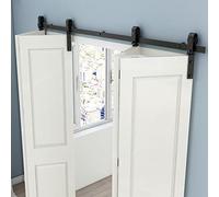 CCJH 5FT/60'' Bi-Folding Barn Door Hardware Sliding Track kit Heavy Duty for 4 Doors(No Wood Door，Hardwware Only)